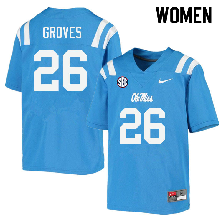 Women #26 Taylor Groves Ole Miss Rebels College Football Jerseys Sale-Power Blue